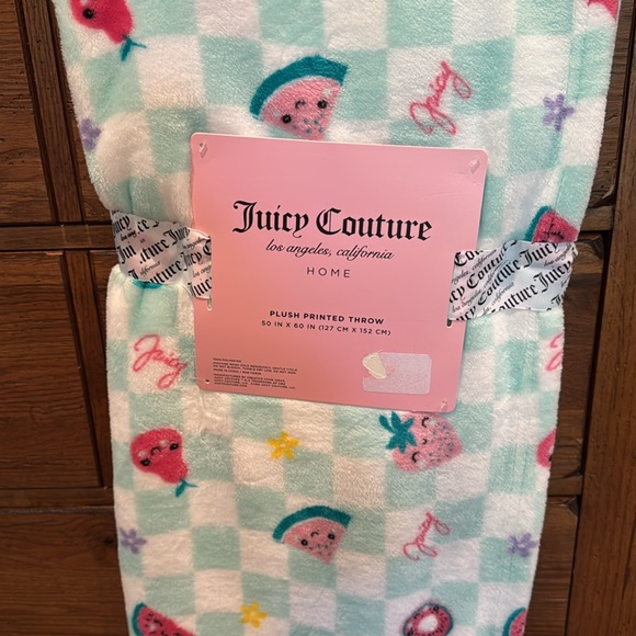 Juicy Couture fruit plush throw blanket watermelon cherries strawberries NWT - Picture 3 of 3
